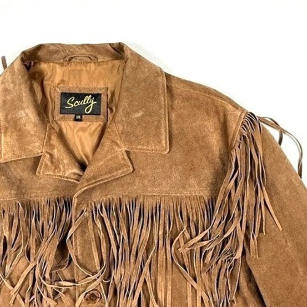 Scully Mens XXL Tan Suede Leather Western Fringe Jacket Button Front Boho Rodeo